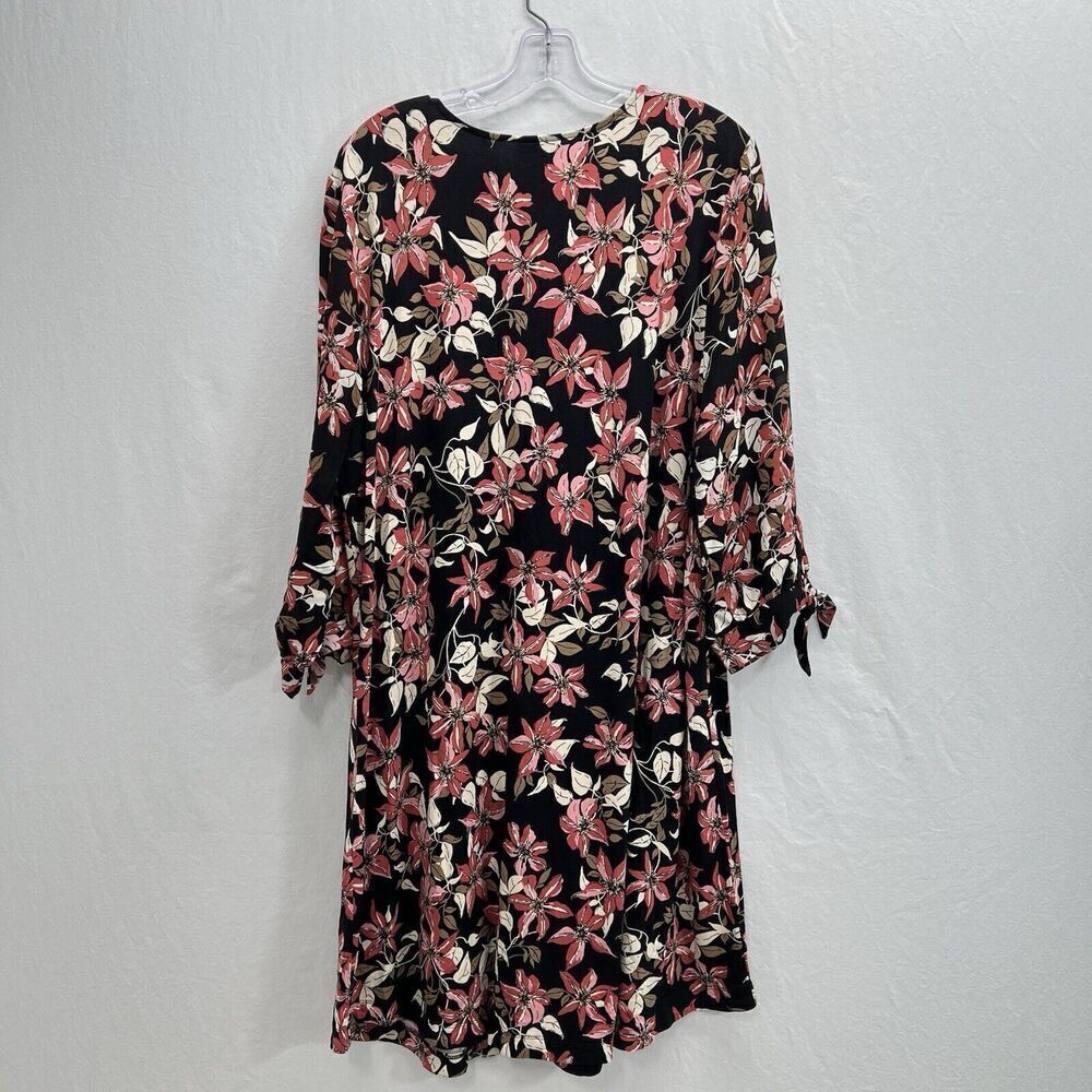 J Jill Wearever Collection Dress Women XL Black Floral Long Sleeve HenleyStretch - Picture 7 of 10